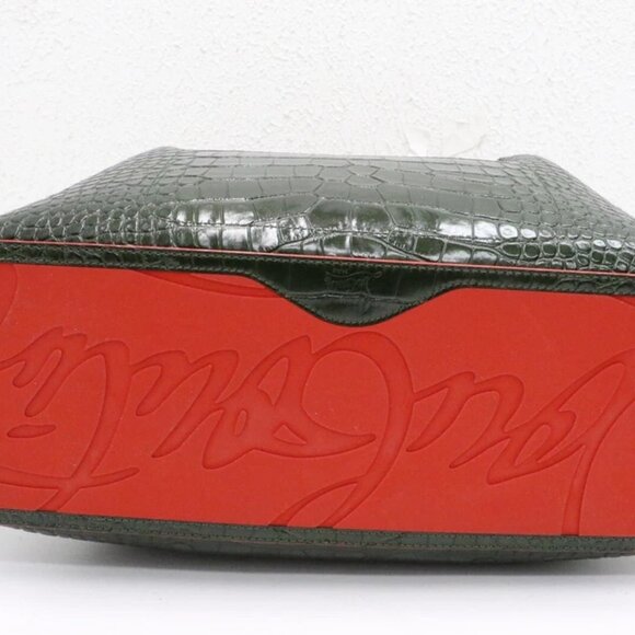 Christian Louboutin Calfskin Crocodile Embossed Spikes Large Cabarock Bag- Green - Picture 9 of 15